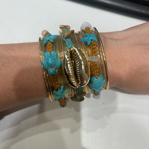 Gold and Turquoise Seashell Stackable Bracelet Set